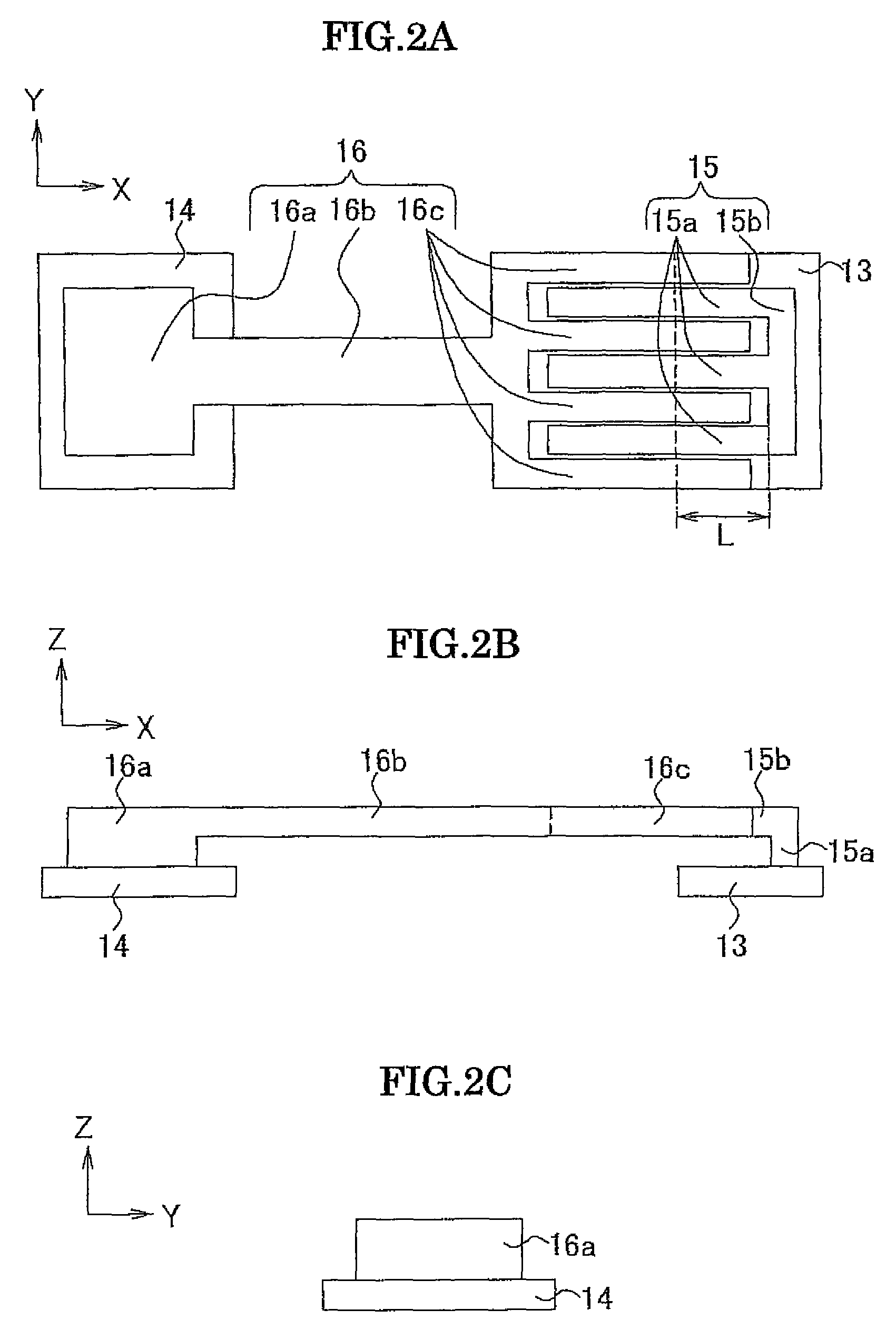 Resonator having an output electrode underneath first and second electrode arms