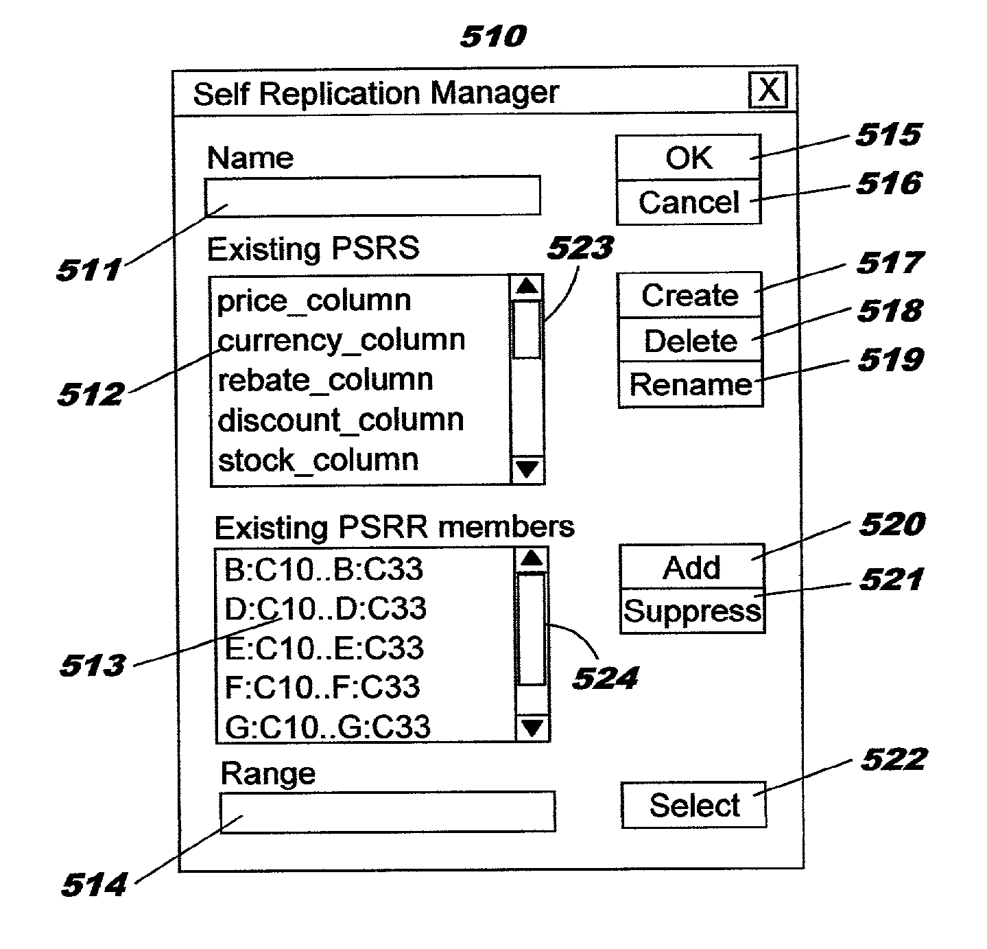 System in an electronic spreadsheet for persistently self-replicating multiple ranges of cells through a copy-paste operation and a self-replication table