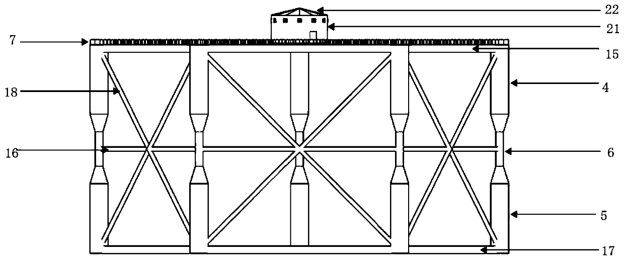 Semi-submersible offshore fishing ground platform with lightweight frame structure