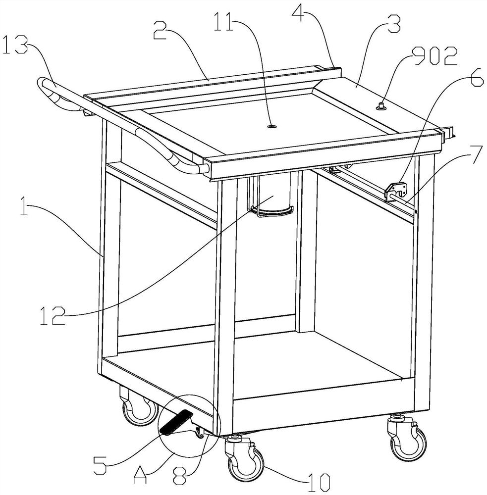 A pedal trolley for carrying the cleaning frame of a medical cleaning machine