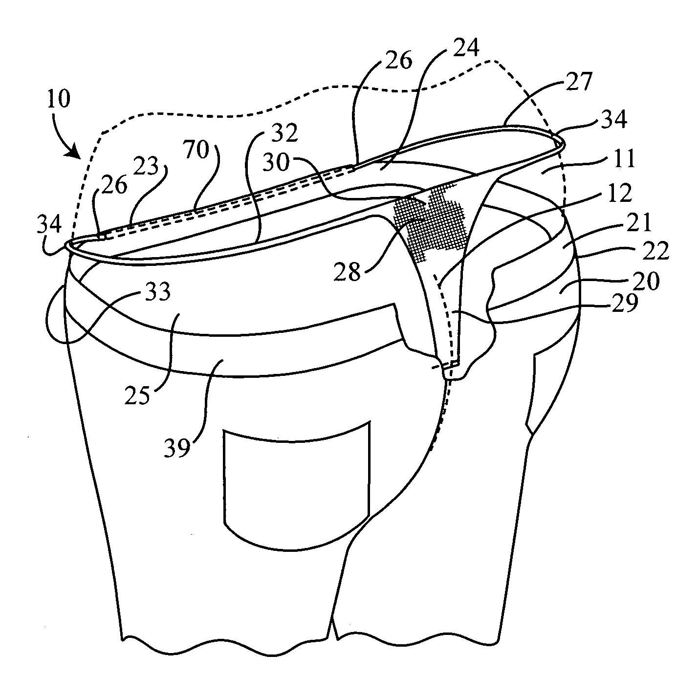 Garment with integral faux thong extension and associated method