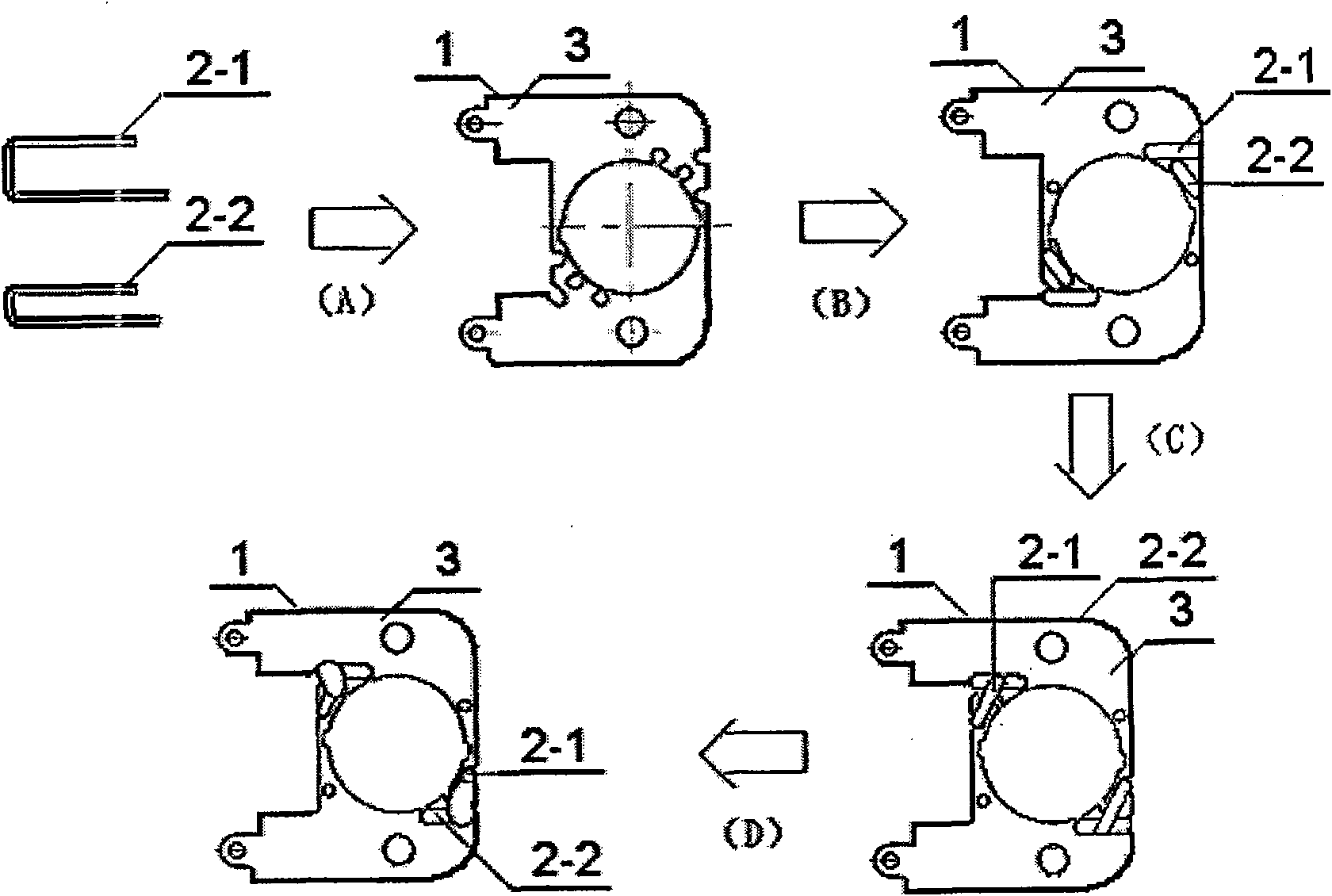 Technology and device for simplifying short circuit loop setup in cover pole electromotor stator manufacturing