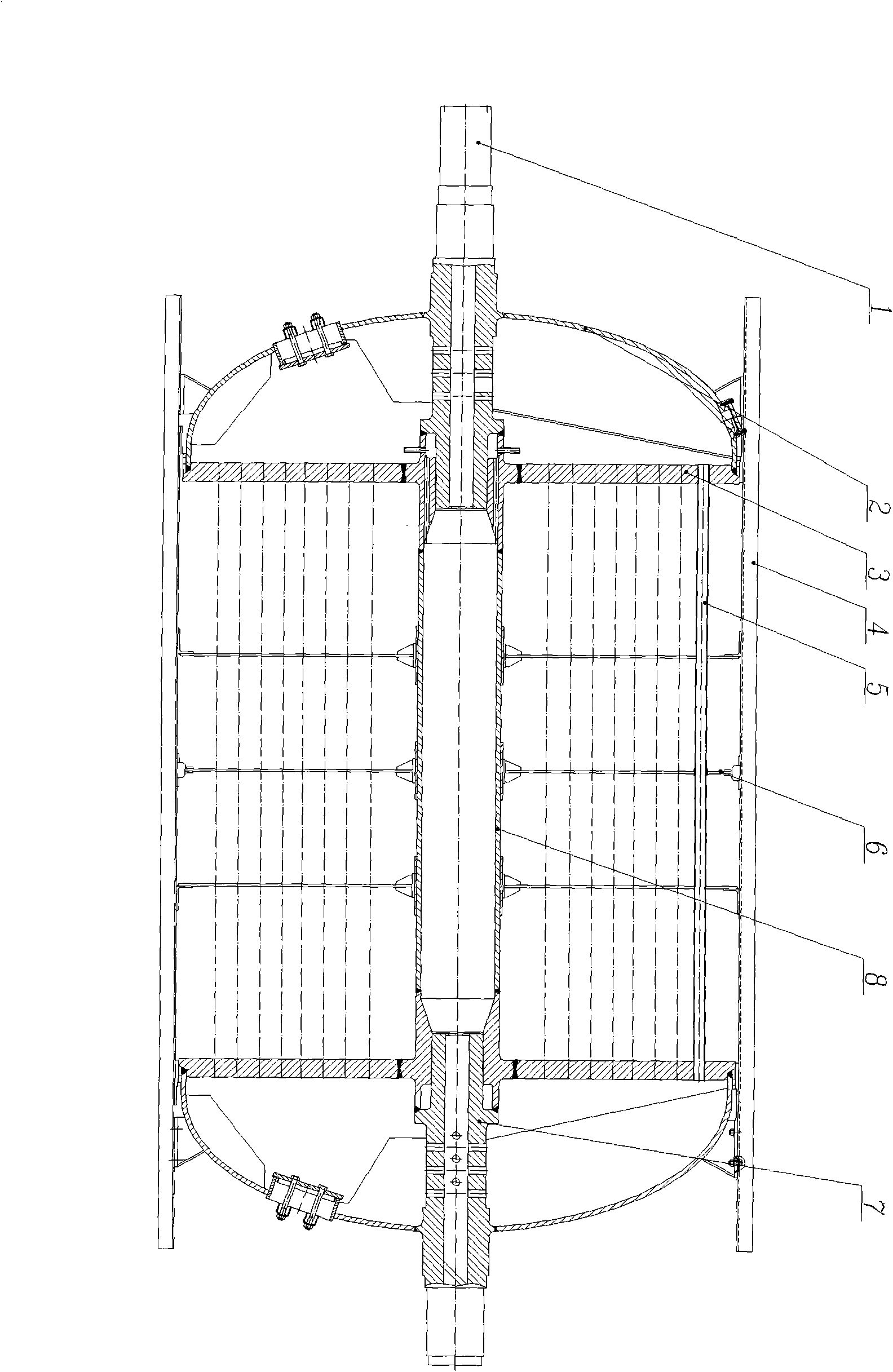 Tube core of tube bundle dryer with intermediate tubular shaft