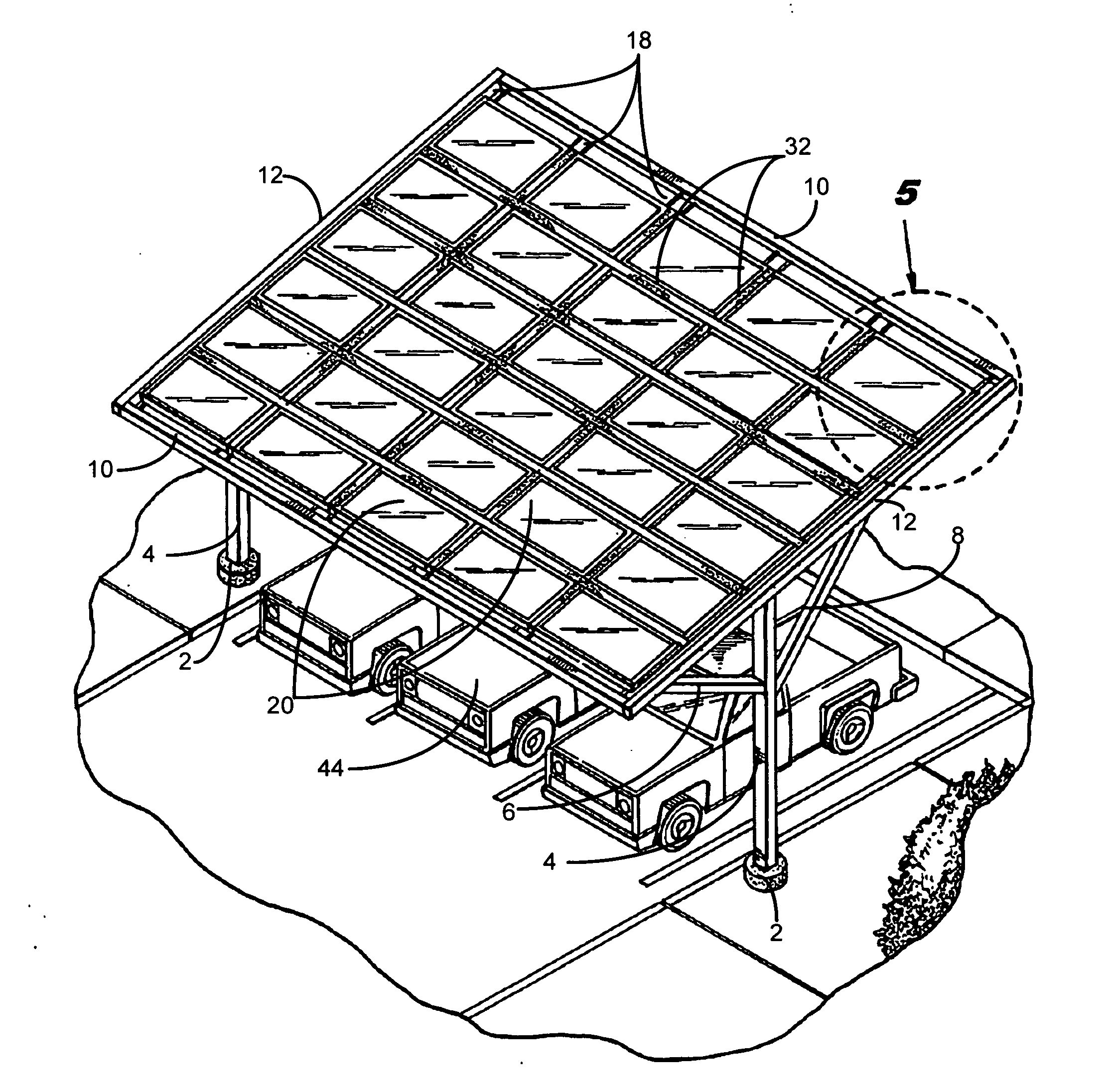 Cabled matrix for cantilevered photovoltaic solar panel arrays, apparatus and deployment systems