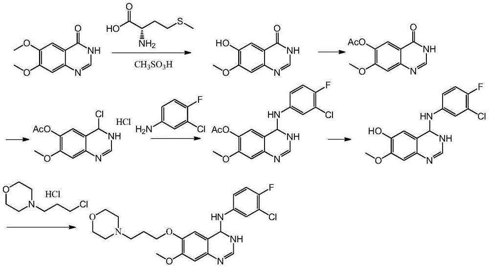 Preparation method of 4-(3-chloro-4-fluorophenyl amido)-7-methoxy-6-(3-morpholine propoxy) quinazoline