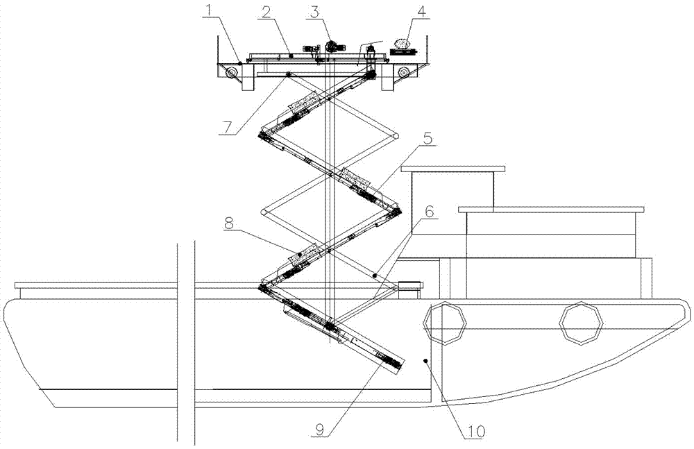 Mobile shear type lifting multi-stage belt ship loader with traveling crane