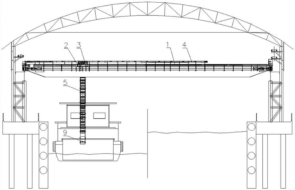 Mobile shear type lifting multi-stage belt ship loader with traveling crane