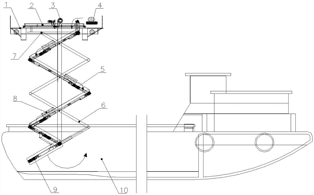 Mobile shear type lifting multi-stage belt ship loader with traveling crane