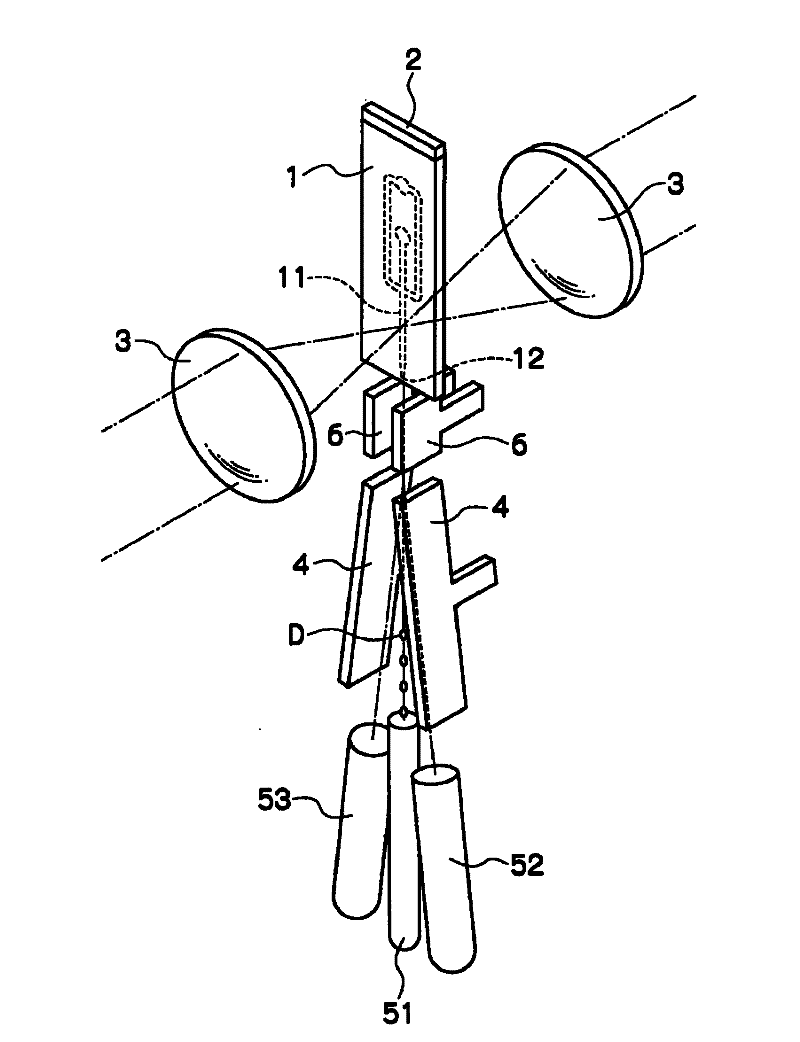 Device and microchip for sorting particles