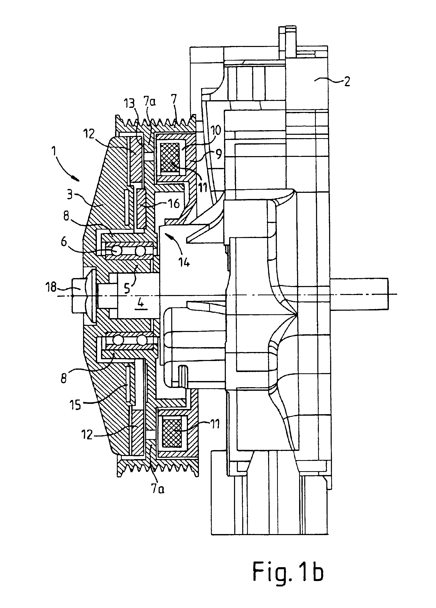 Drive member for a water pump of the cooling-water circuit of an internal combustion engine and frictional shift clutch