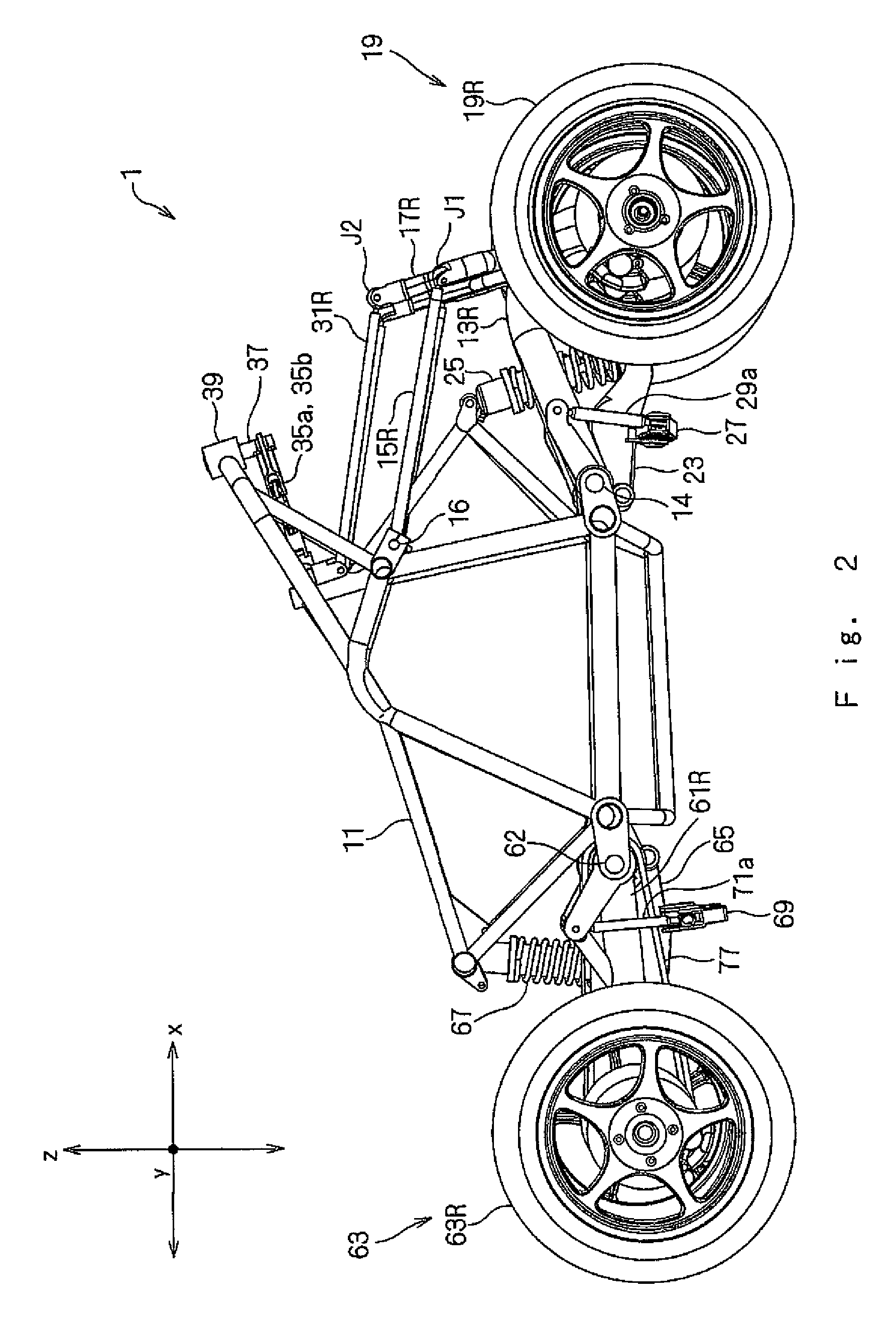 Body leaning control system, and a saddle riding type vehicle having the same