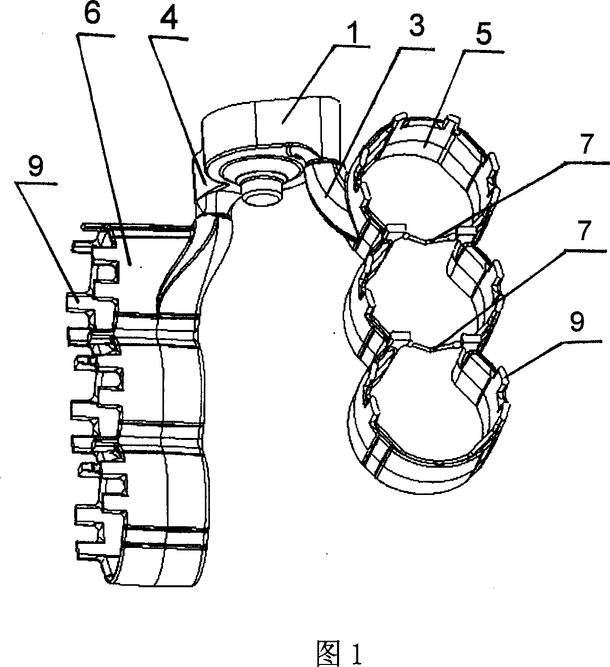 Assembly of water jacket and water pump cylinder body in V type engine