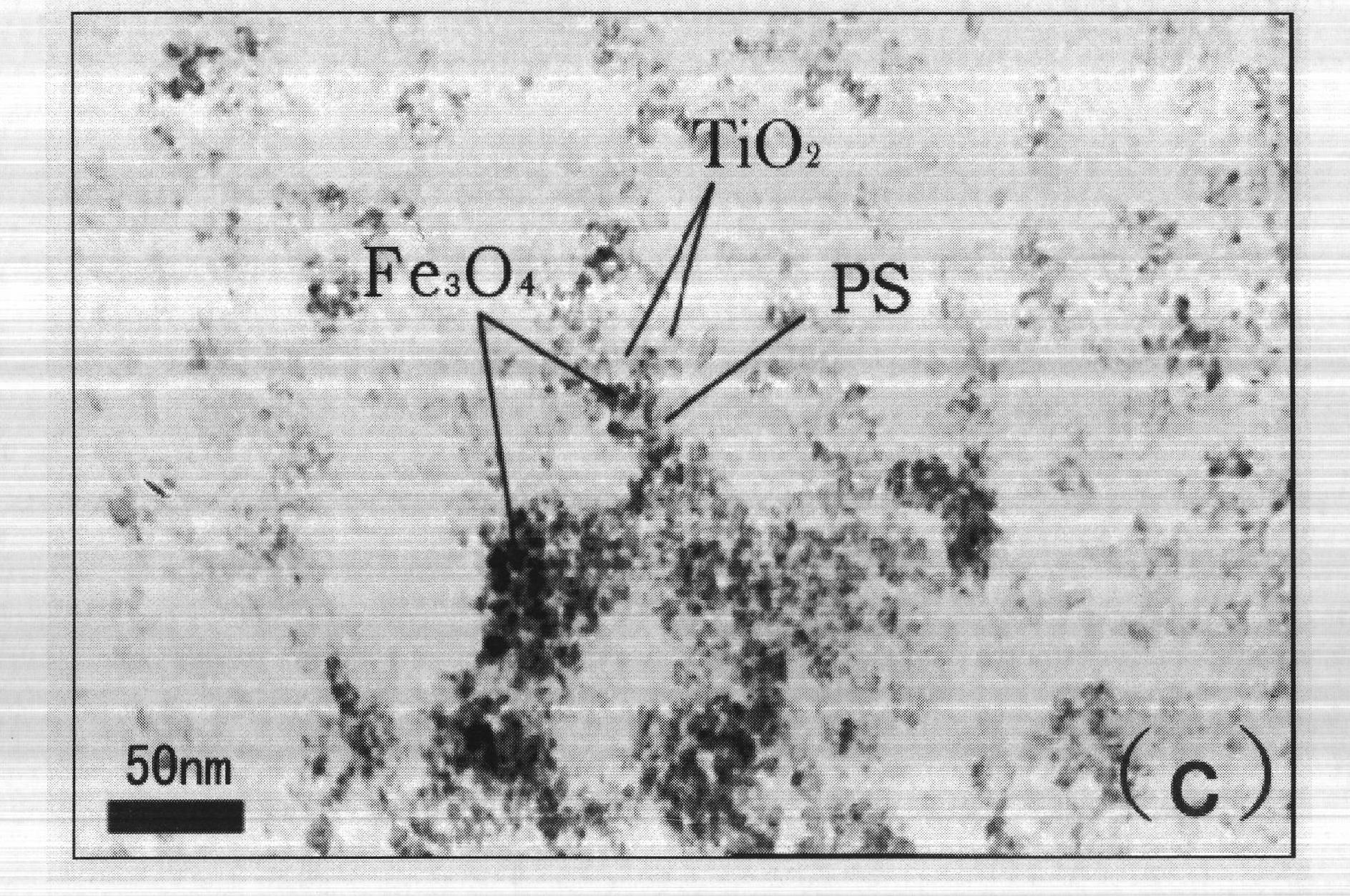 Method for preparing TiO2/PS/Fe3O4 magnetic nanoparticle photocatalyst