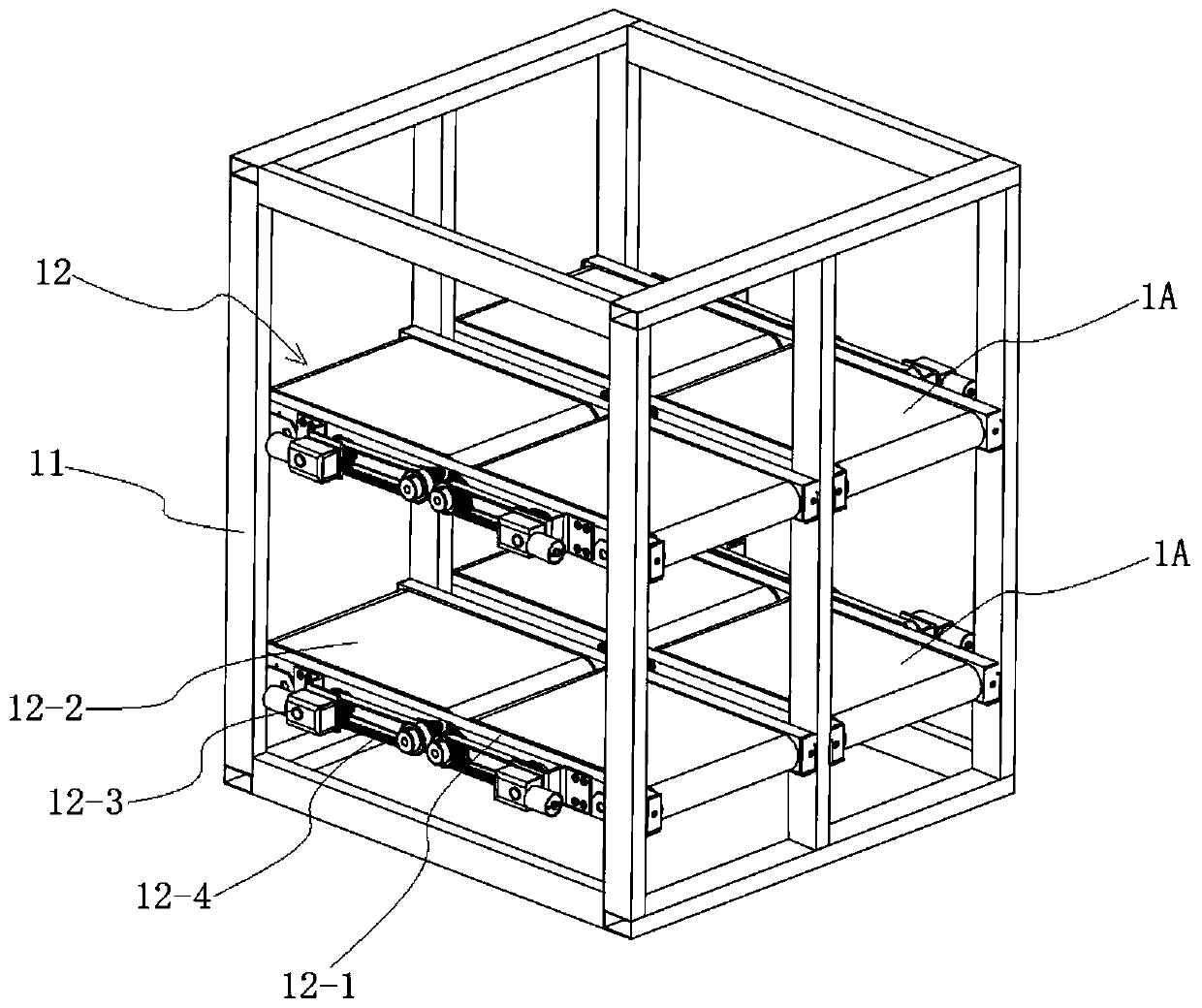 A double-conversion double-row multi-storey three-dimensional parking device and its vehicle parking method