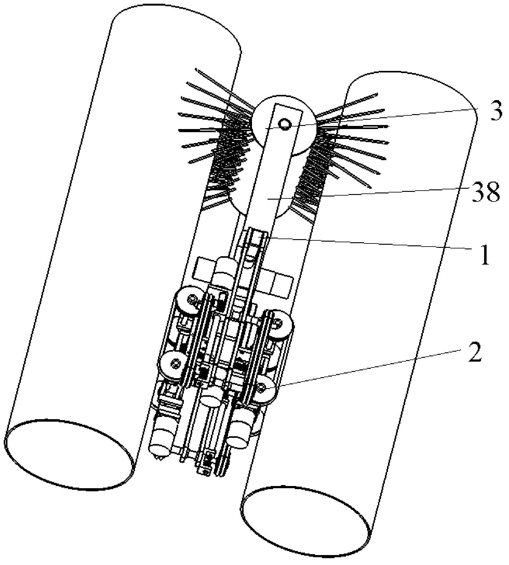 Turnover robot for sweeping parallel pipes