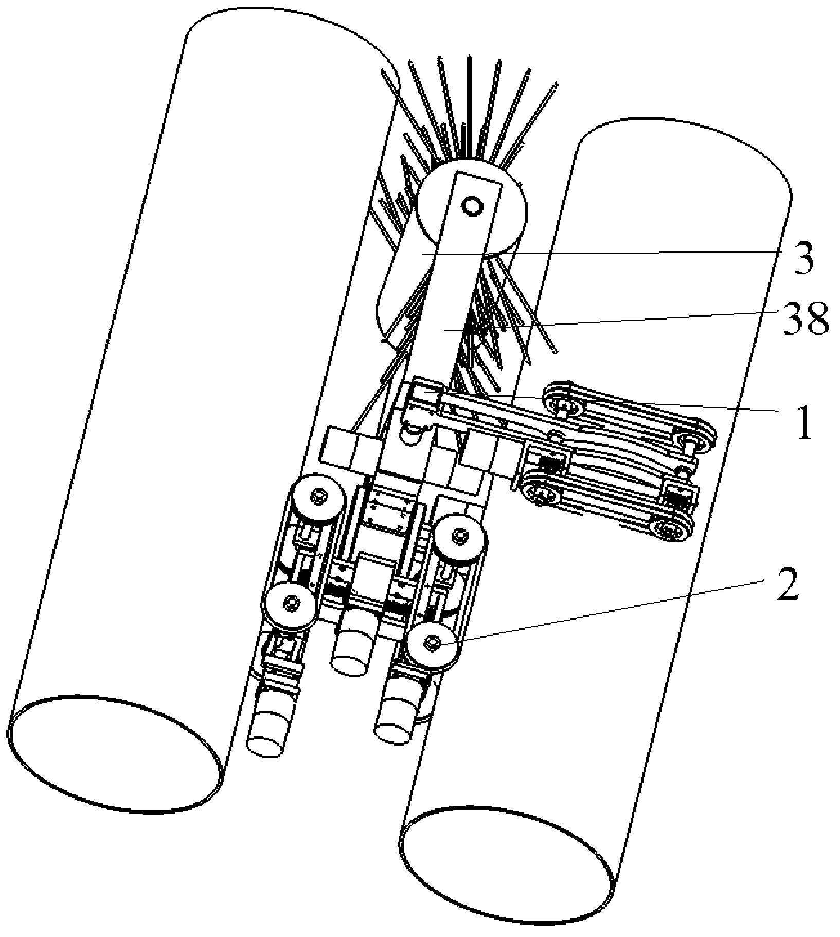 Turnover robot for sweeping parallel pipes