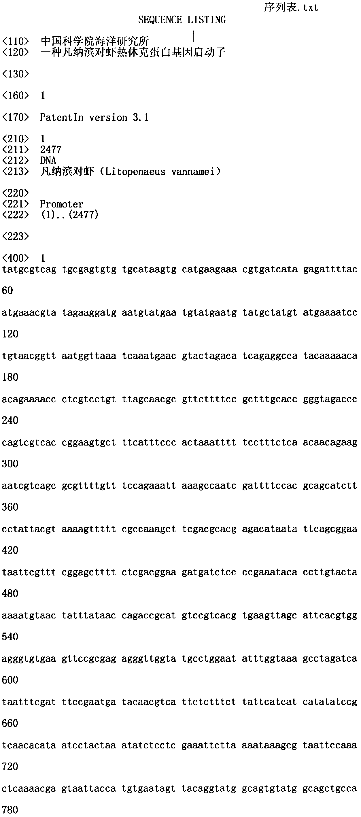 Promoter for heat shock protein gene of litopenaeus vannamei