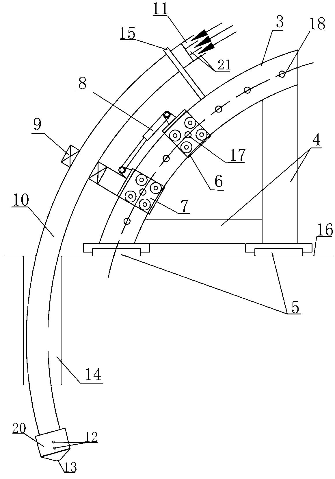 Tunnel arch foot circumferential high pressure jet strengthening method and construction equipment