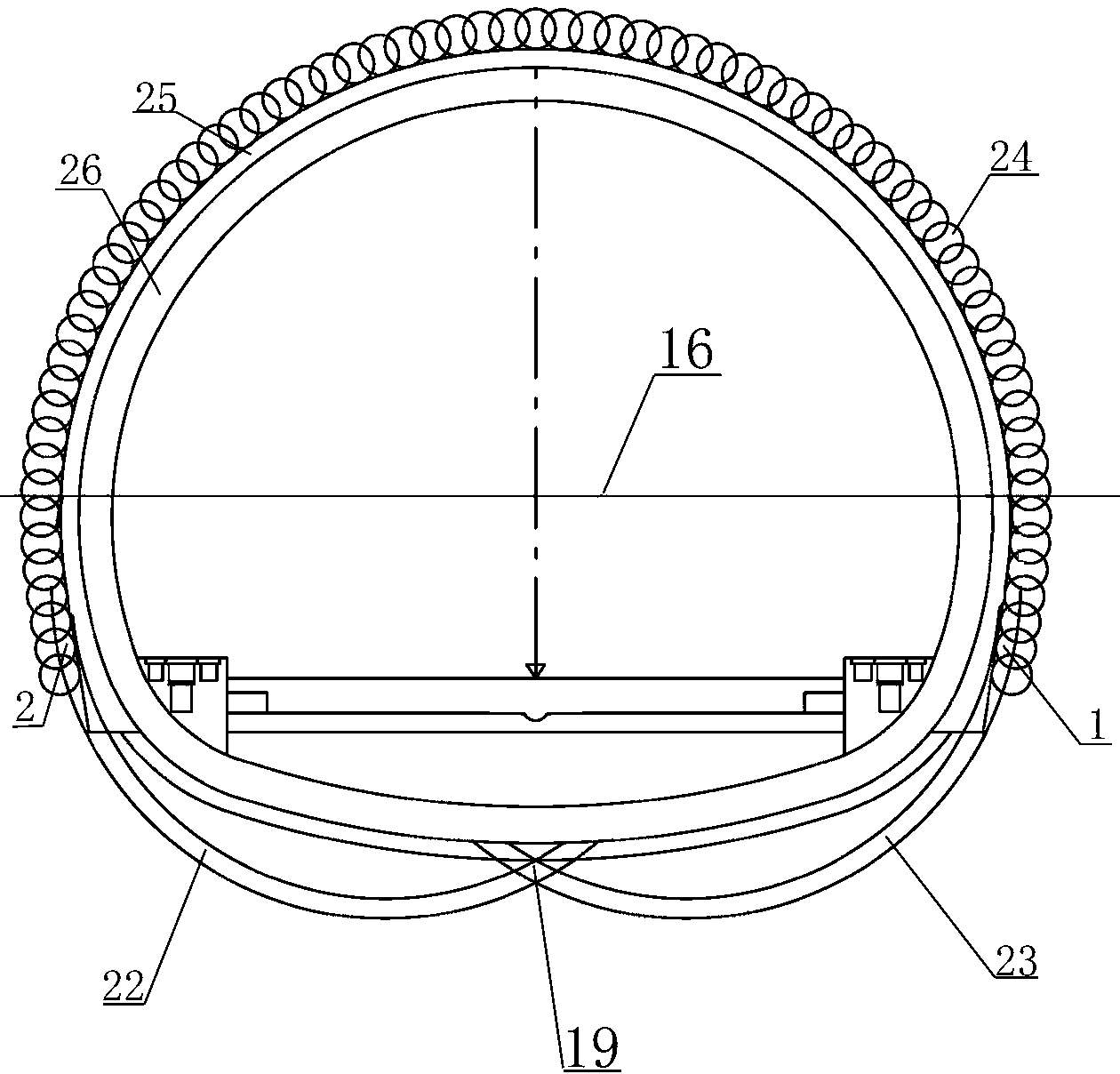 Tunnel arch foot circumferential high pressure jet strengthening method and construction equipment