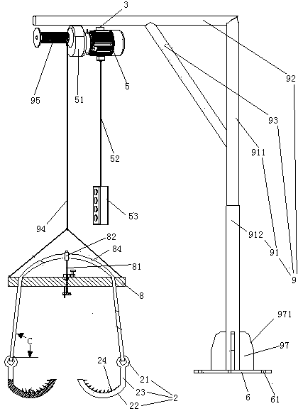 Fixed crane with adjustable rope length