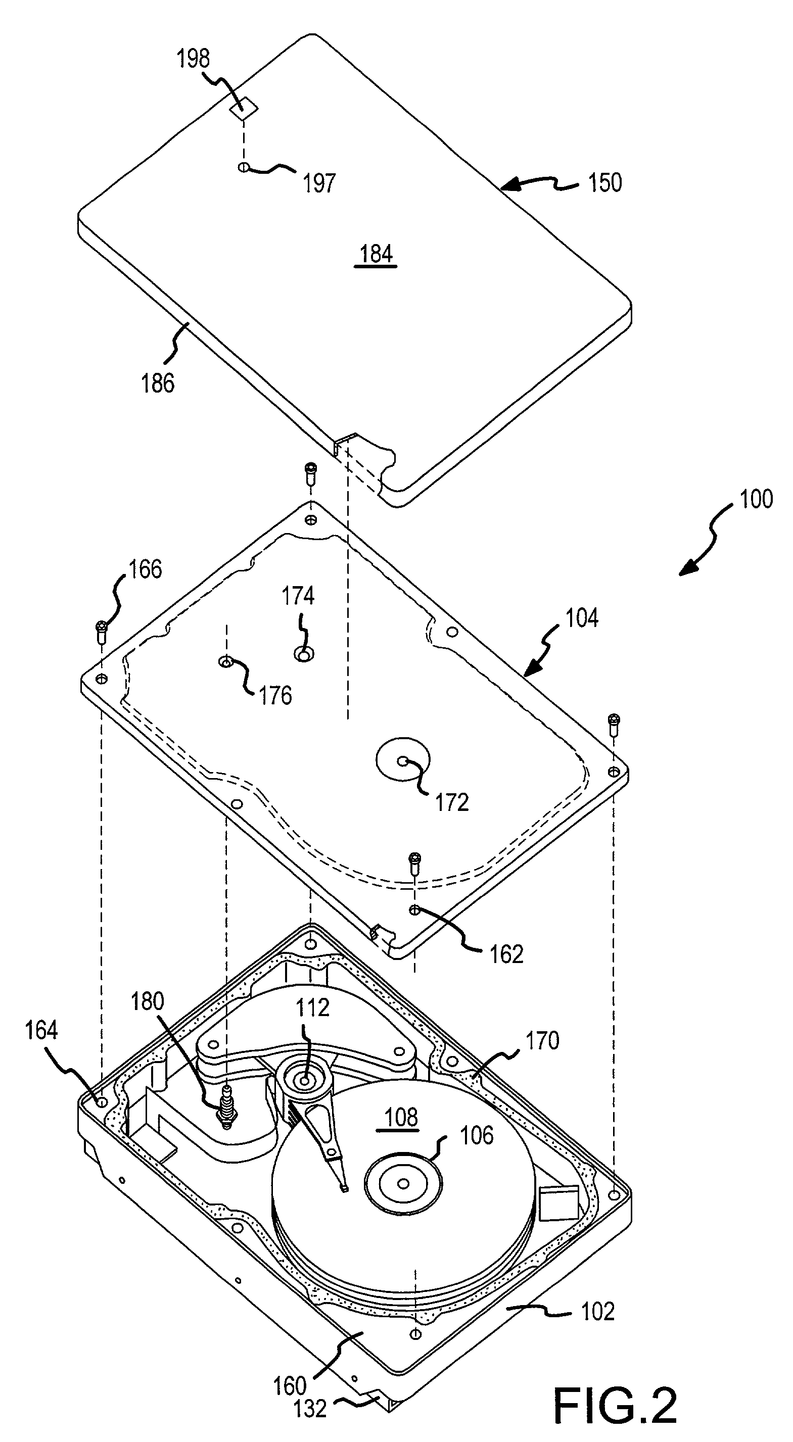 Two-stage sealing of a data storage assembly housing to retain a low density atmosphere