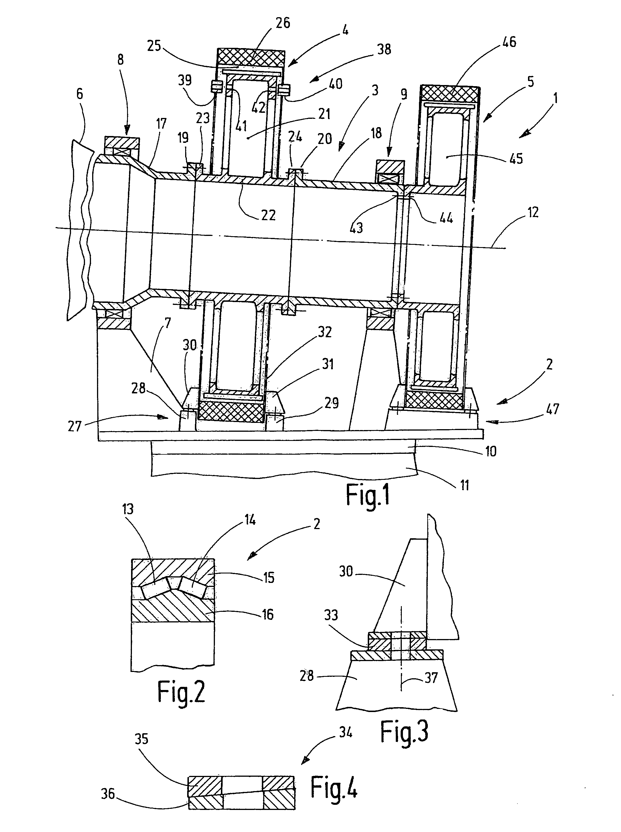 Gondola with multi-part main shaft