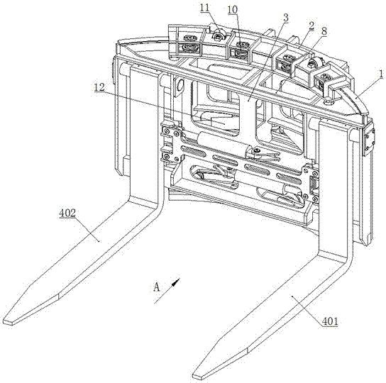 Central swinging type repositioning cargo fork