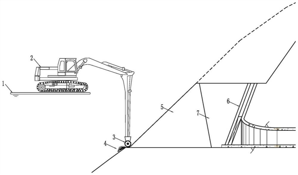 Underwater non-blasting demolition construction method for reserved rock bank