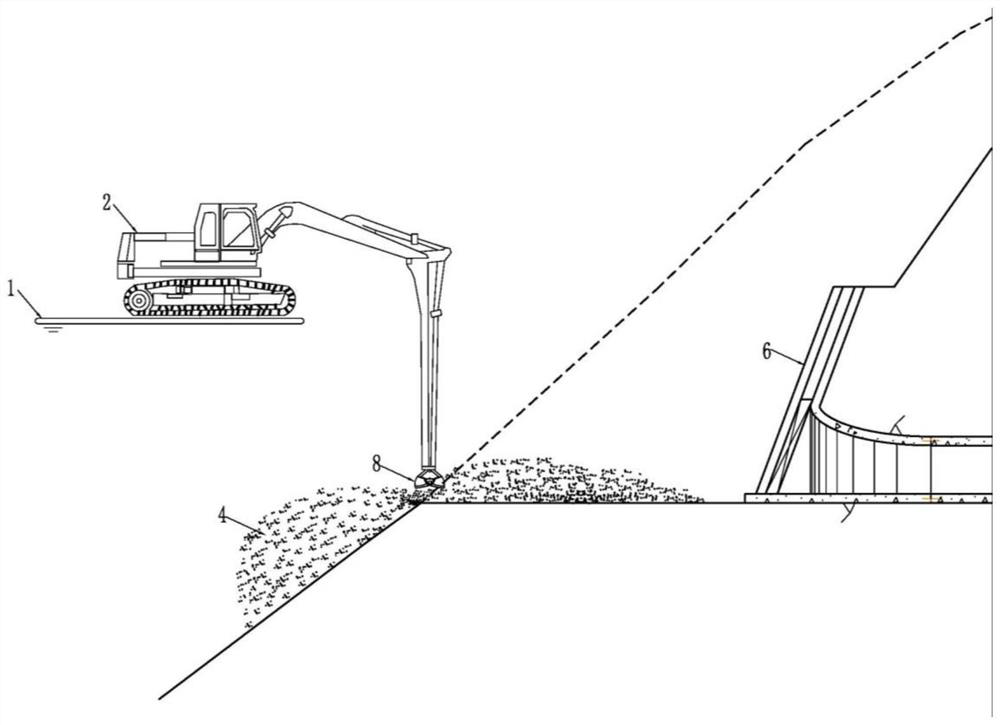 Underwater non-blasting demolition construction method for reserved rock bank