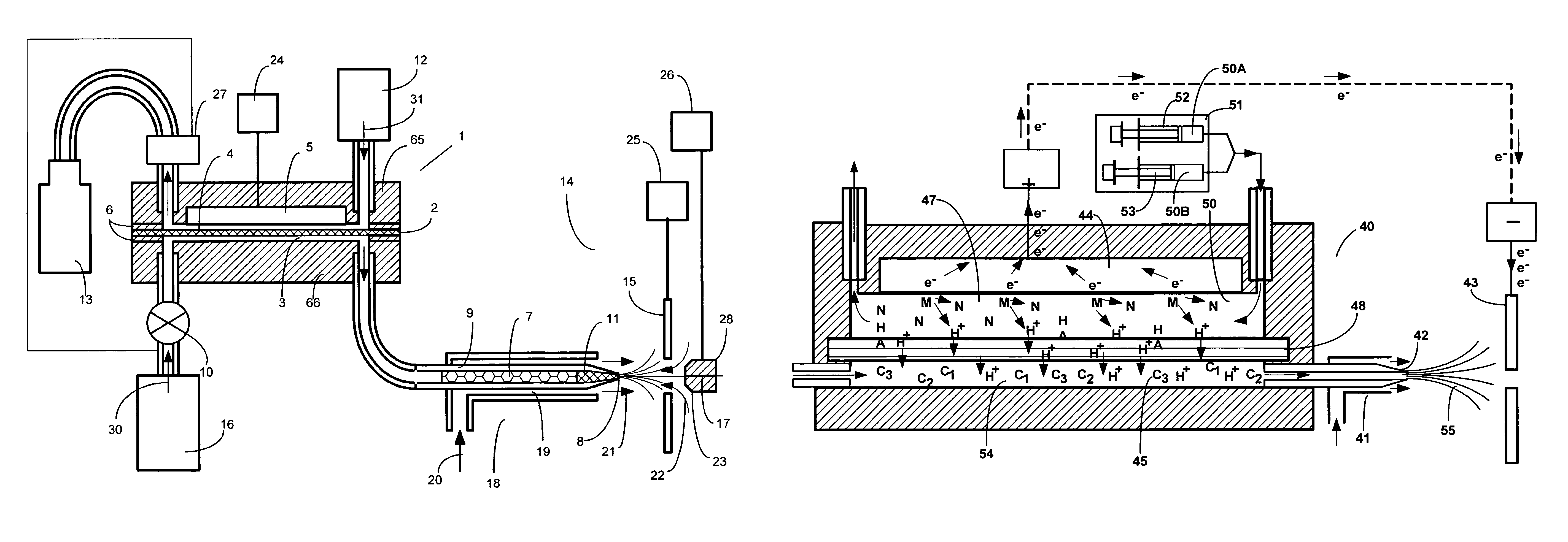 Sample component trapping, release, and separation with membrane assemblies interfaced to electrospray mass spectrometry