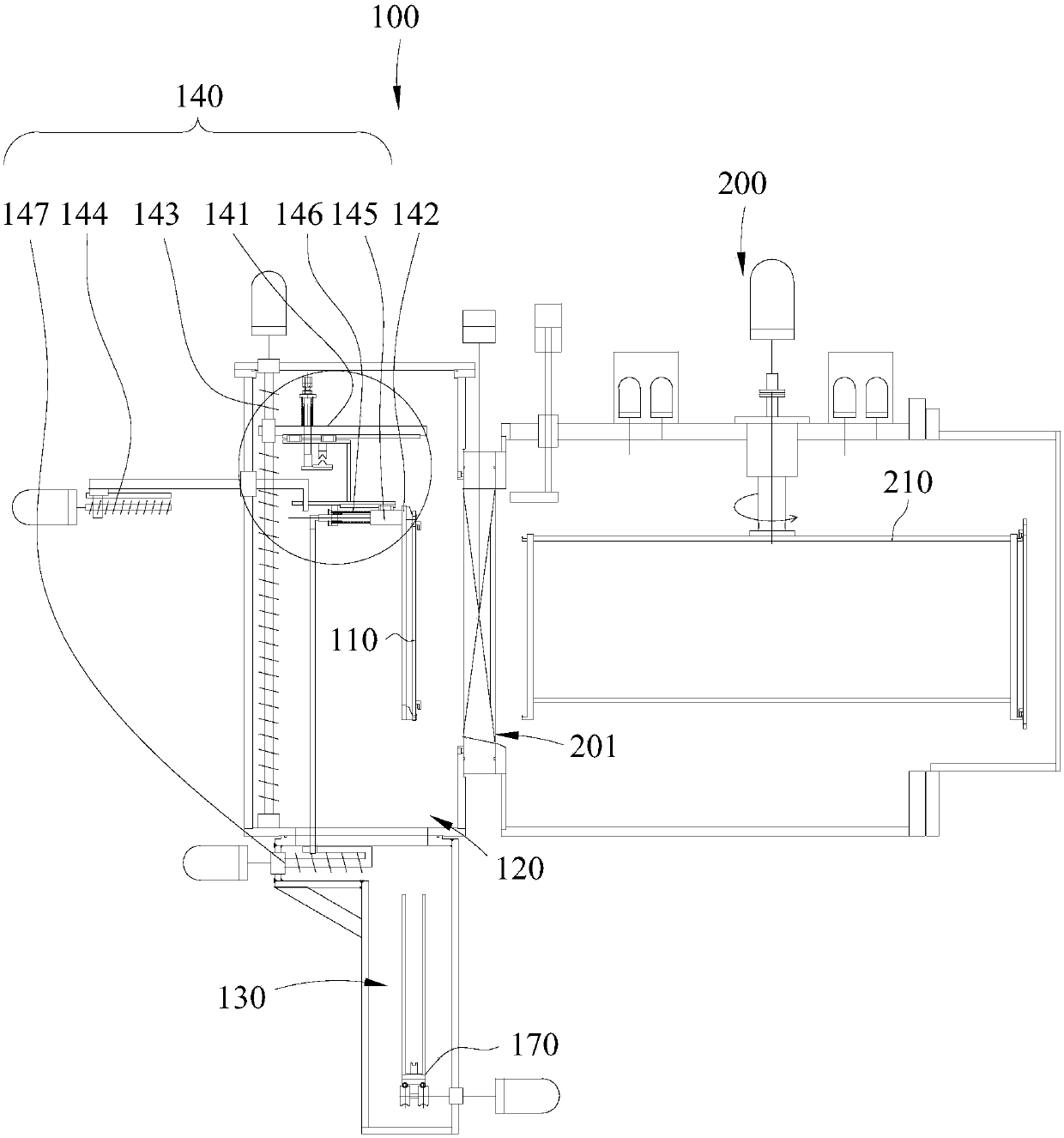 Substrate hanging and feeding device and optical coating equipment