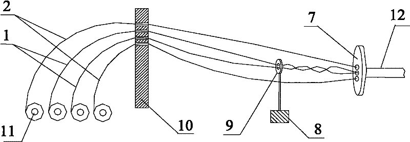 USB (Universal Serial Bus) molded wire structure and molded wire cabling pair-twisted setting device