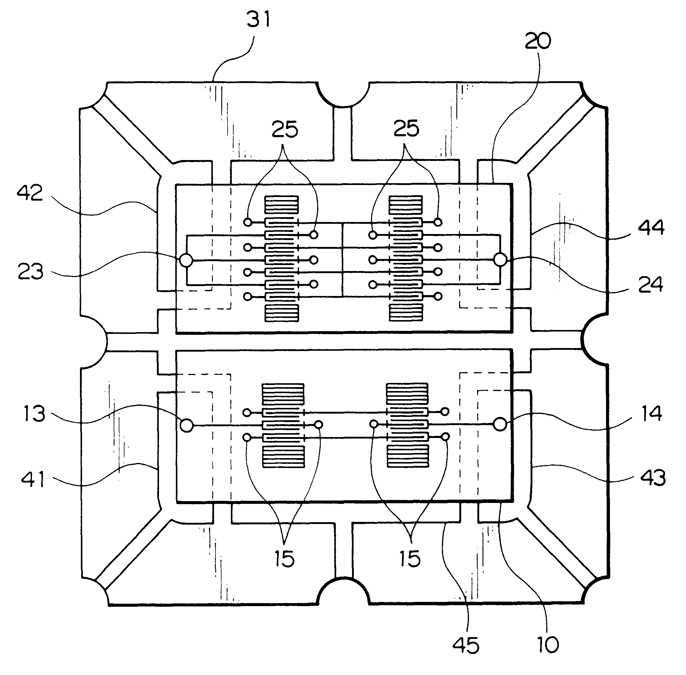 Surface acoustic wave device comprising first and second chips face down bonded to a common package ground