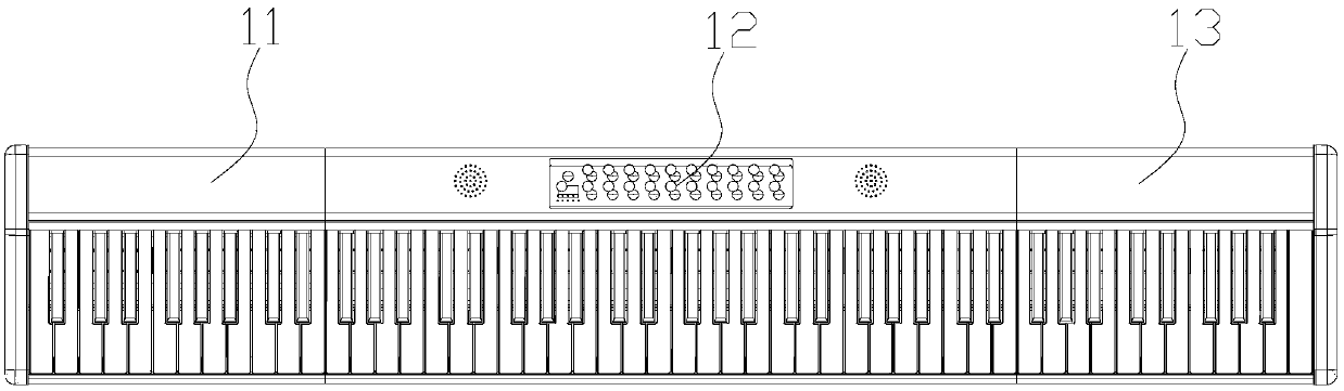 Electronic organ capable of being folded by being divided into three sections