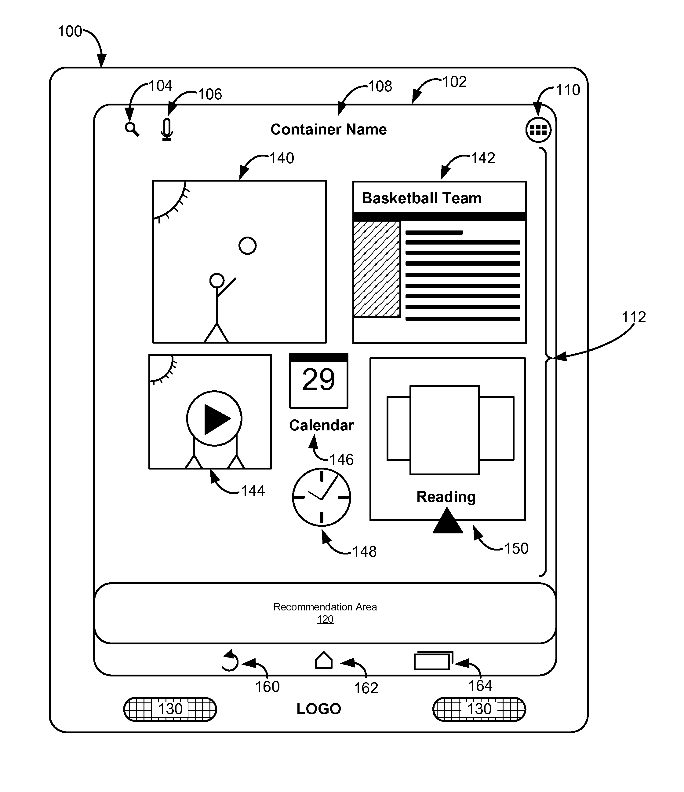 System and method for a graphical user interface having a resizable recommendations area