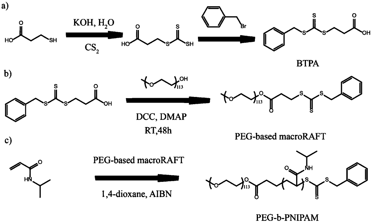 Preparation method and application of amphiphilic thermo-responsive block copolymer