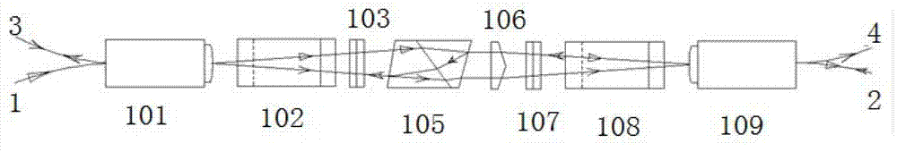 Four-port optical circulator with symmetric structure