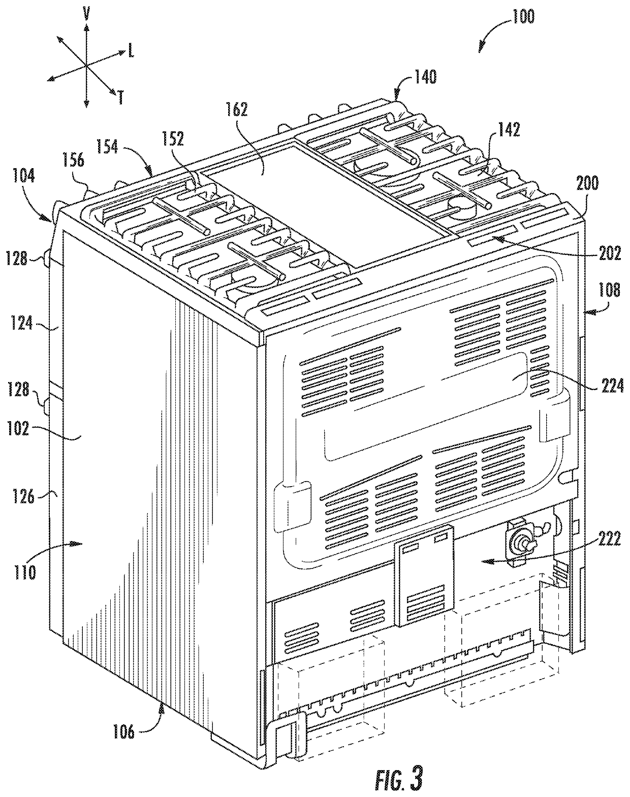 Oven appliance with spill control and heat regulating features