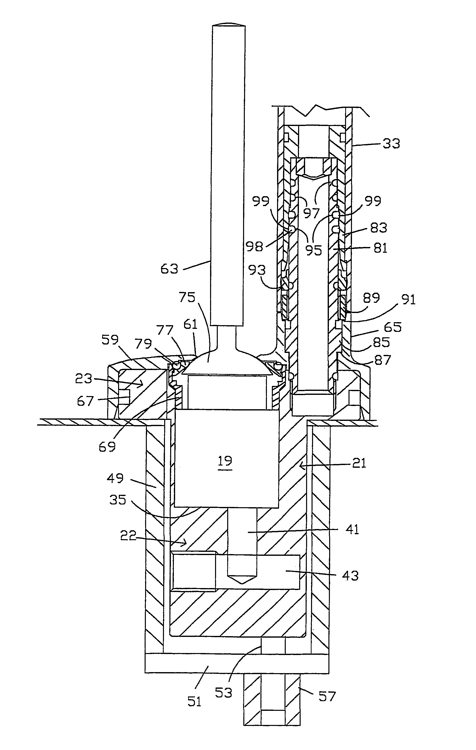 Sanitary device with mechanical single hole mixer for horizontal top