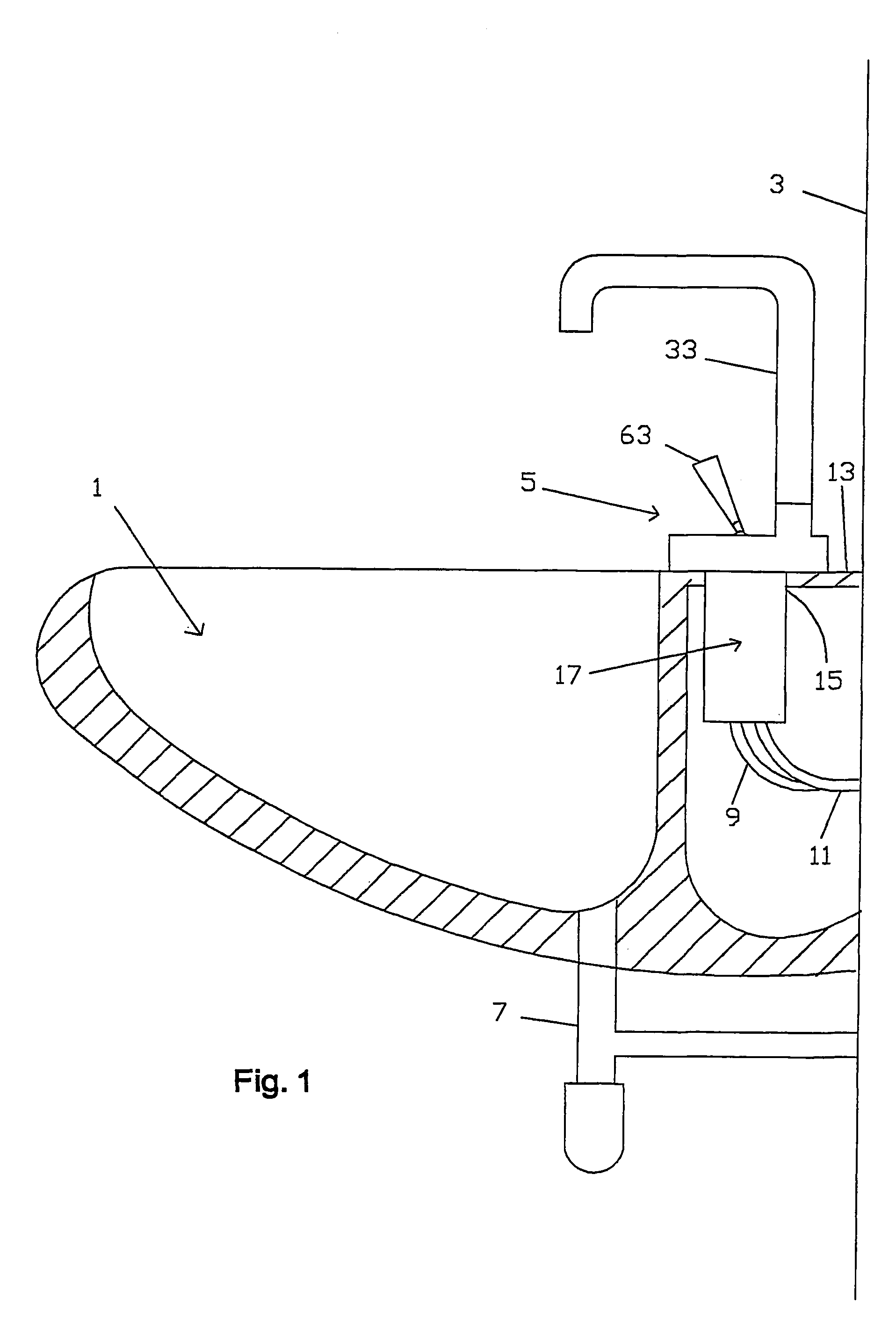 Sanitary device with mechanical single hole mixer for horizontal top