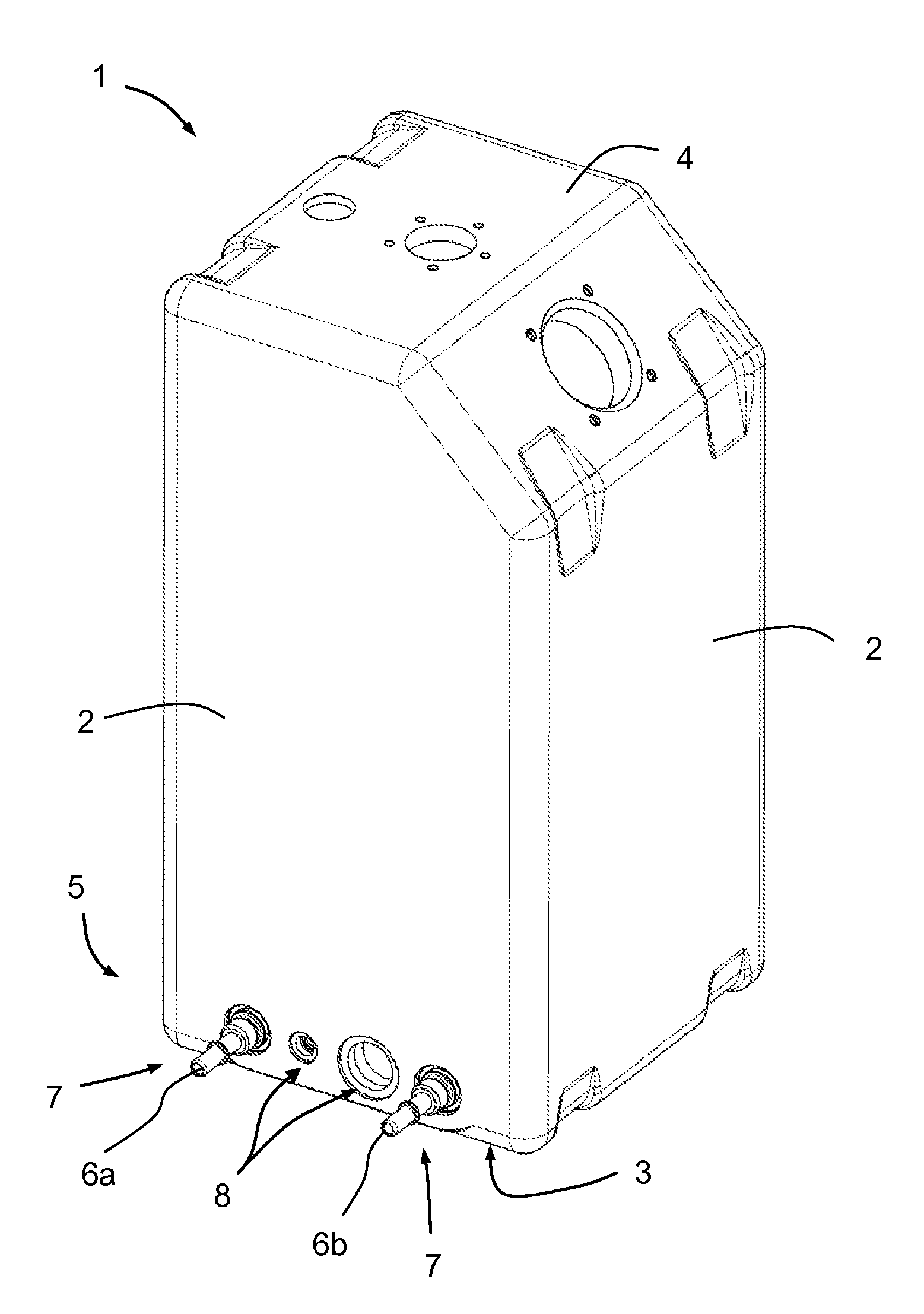 Heatable liquid container made from plastic material and production method therefor