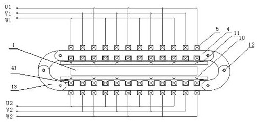 Electromagnetic stirring device and electromagnetic stirring method for slab continuous casting secondary cooling area