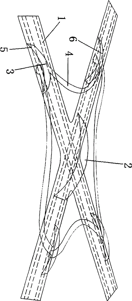 Two-way two-lane intersection rapid passing bridge