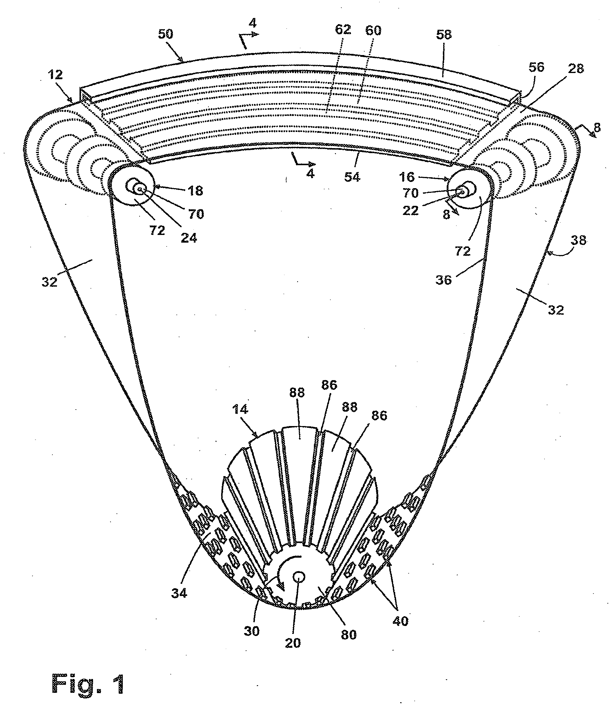 Curved Conveyor with Guide for Preventing Radial Belt Migration