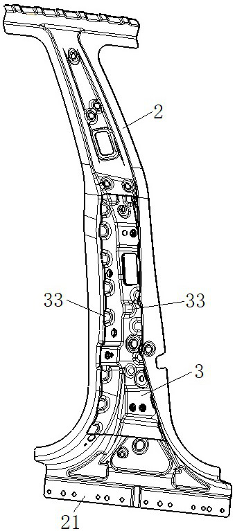 B-pillar structure of frameless vehicle door and vehicle