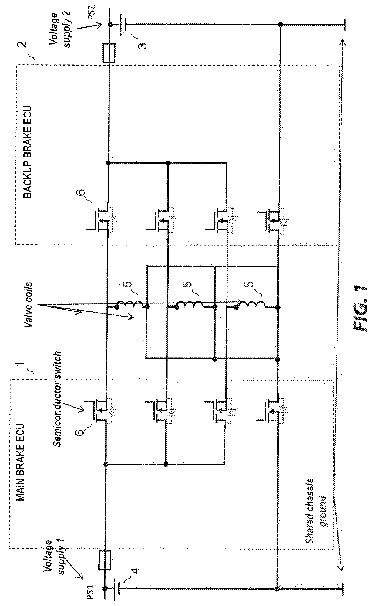 Device for decoupling and protection from compensation currents in a redundant system for autonomous driving