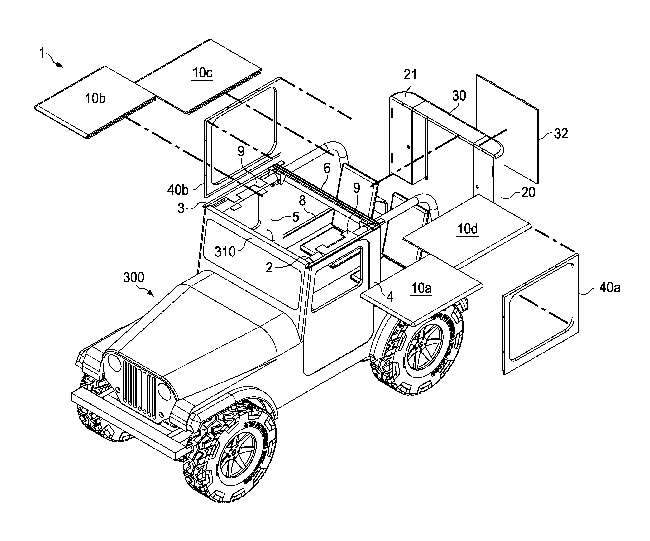 Collapsible hard top for sport utility vehicle