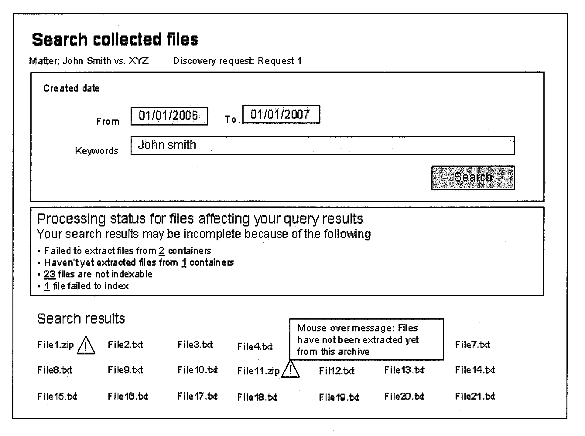 Providing collection transparency information to an end user to achieve a guaranteed quality document search and production in electronic data discovery