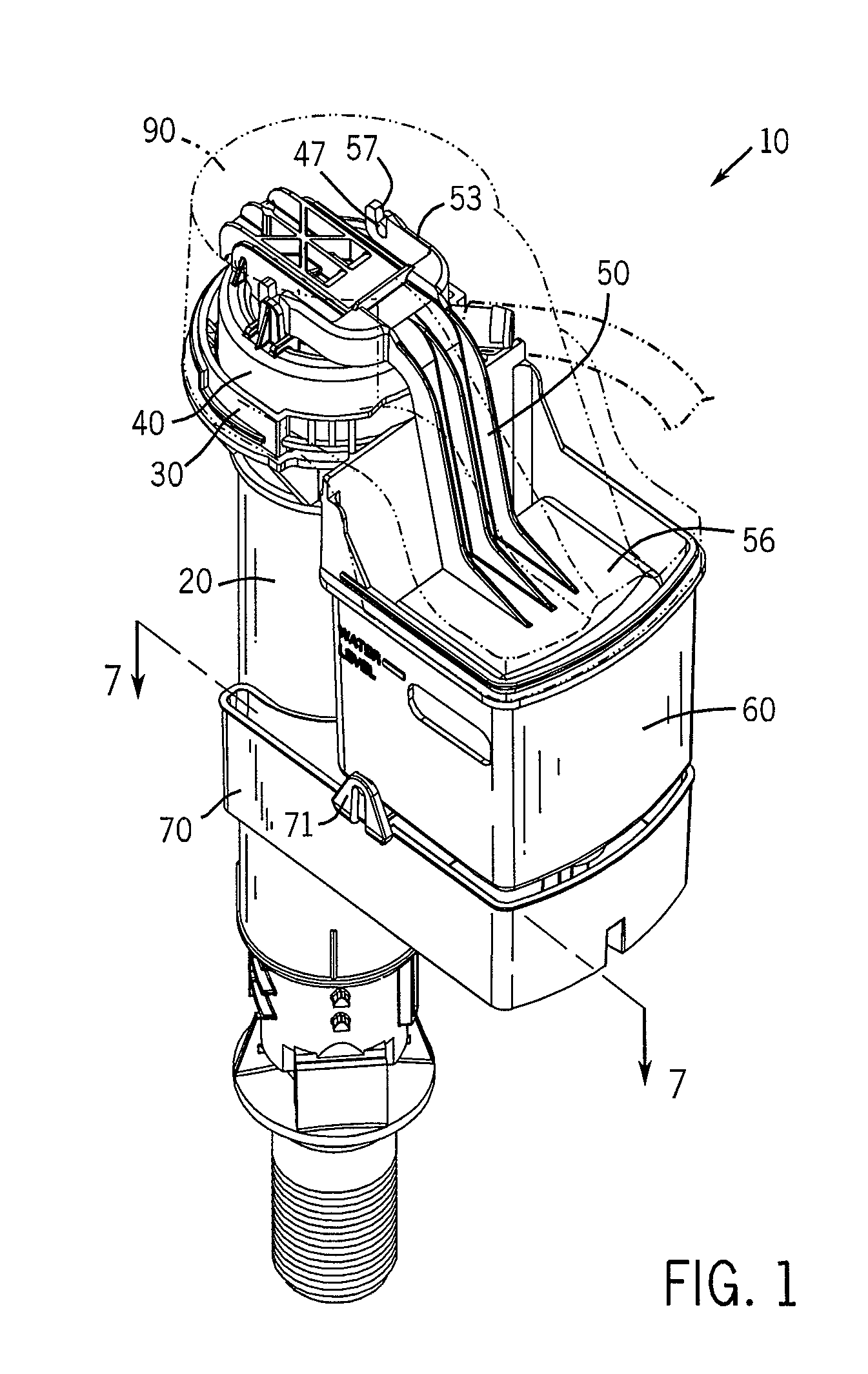 Water saver fill valve and assembly