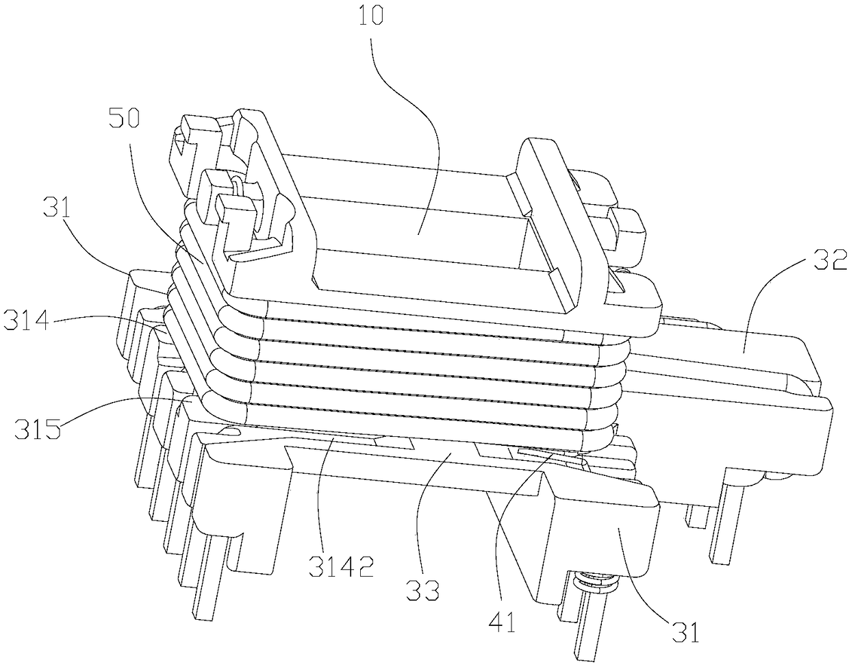 Transformer framework preventing winding lead wire from crossing